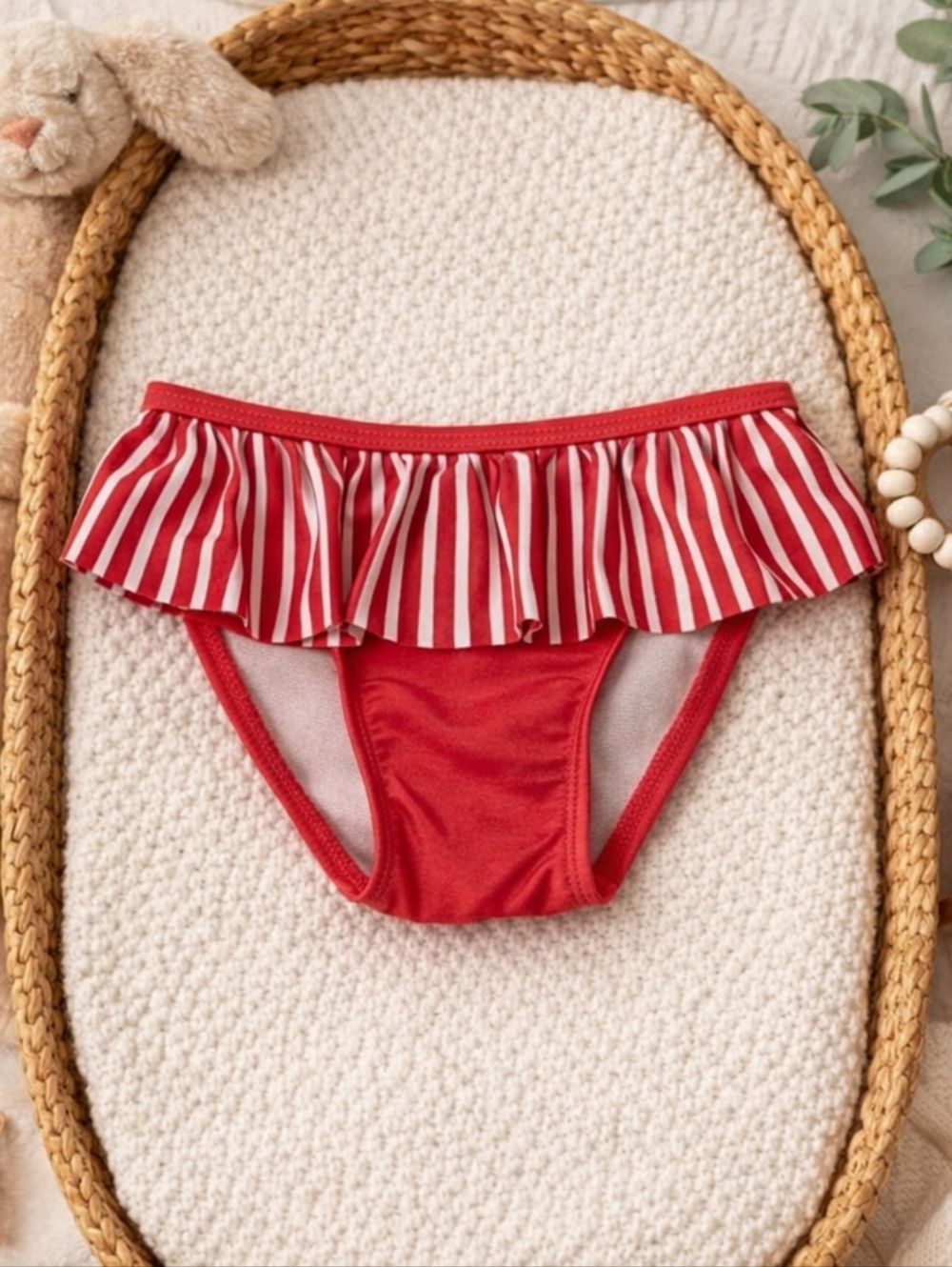 ❤️ Cat & Jack Red & White Stripe Ruffle Swim Bottoms 2T NWOT